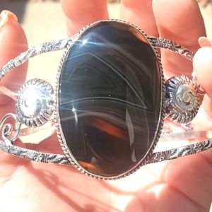 New Banded Agate Silver Cuff Bracelet.
